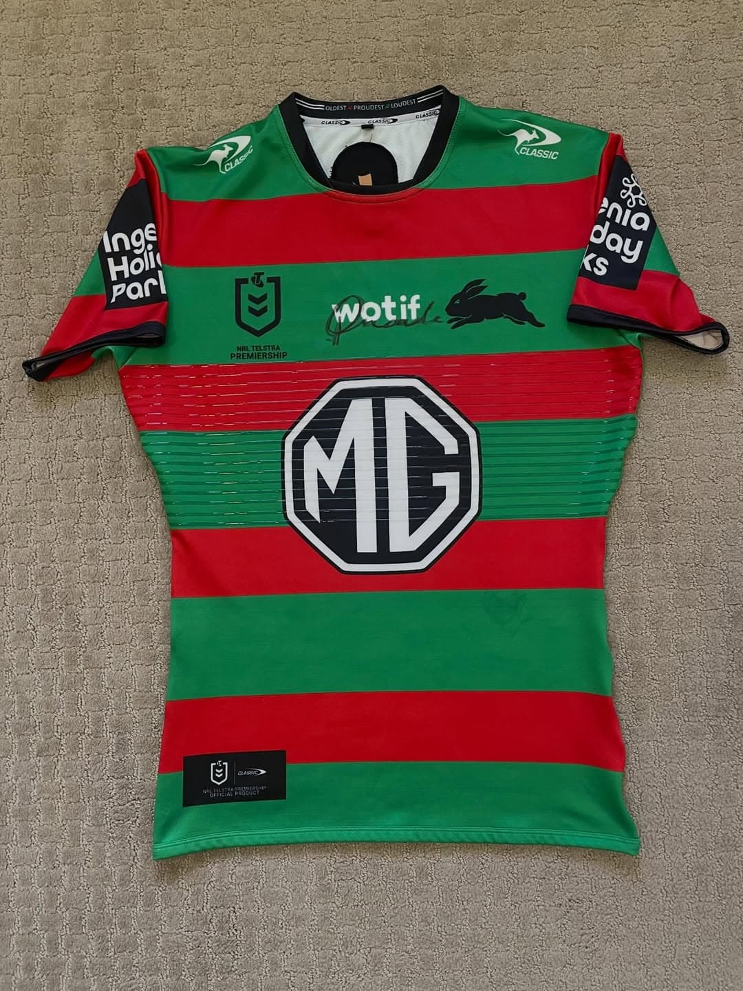 Signed 2024 South Sydney Rabbitohs home jersey from Mick Bradley's vault